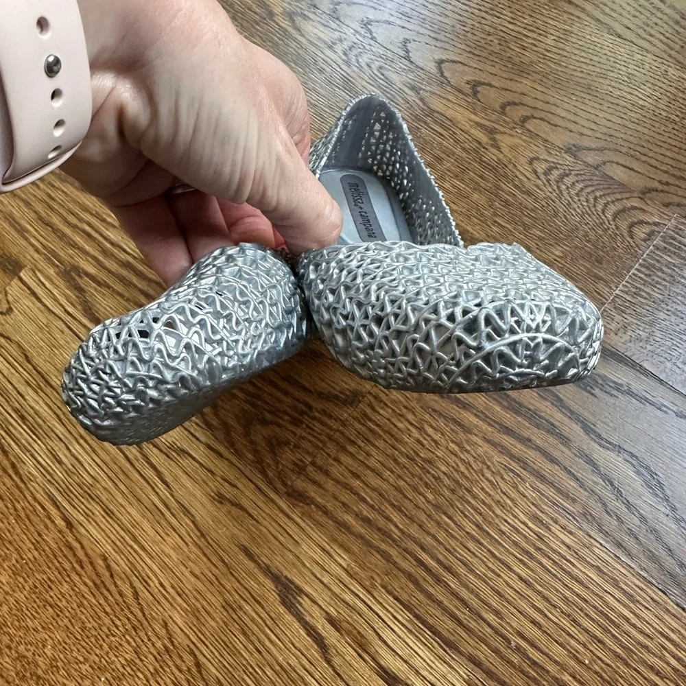 Melissa + Campana Silver Metallic Jelly Ballet Flats Women’s US 5 EU 35 Woven
